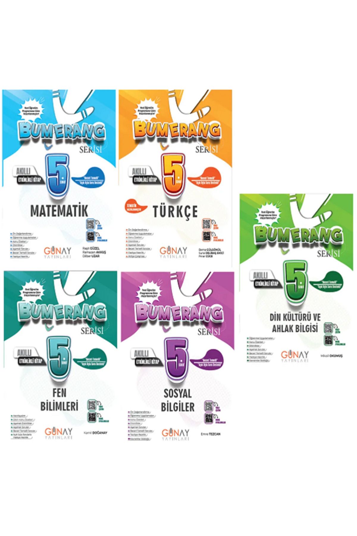 Efsane Yayınları 5.Sınıf Günay Bumerang Matematik + Türkçe + Fen + Sosyal + Din Akıllı Etkinlikli Kitap / 5 KİTAP SET