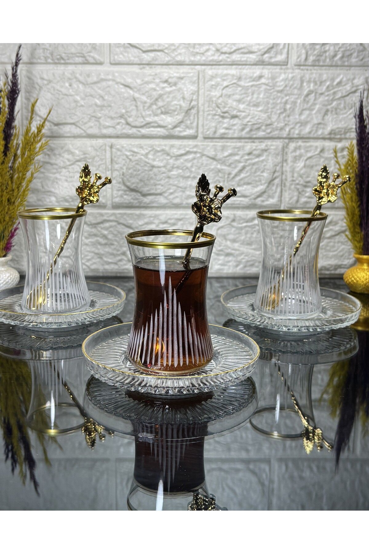 Ladwe 18 PARÇA LÜX ÇAY SETİ YENİ YIL BARDAK