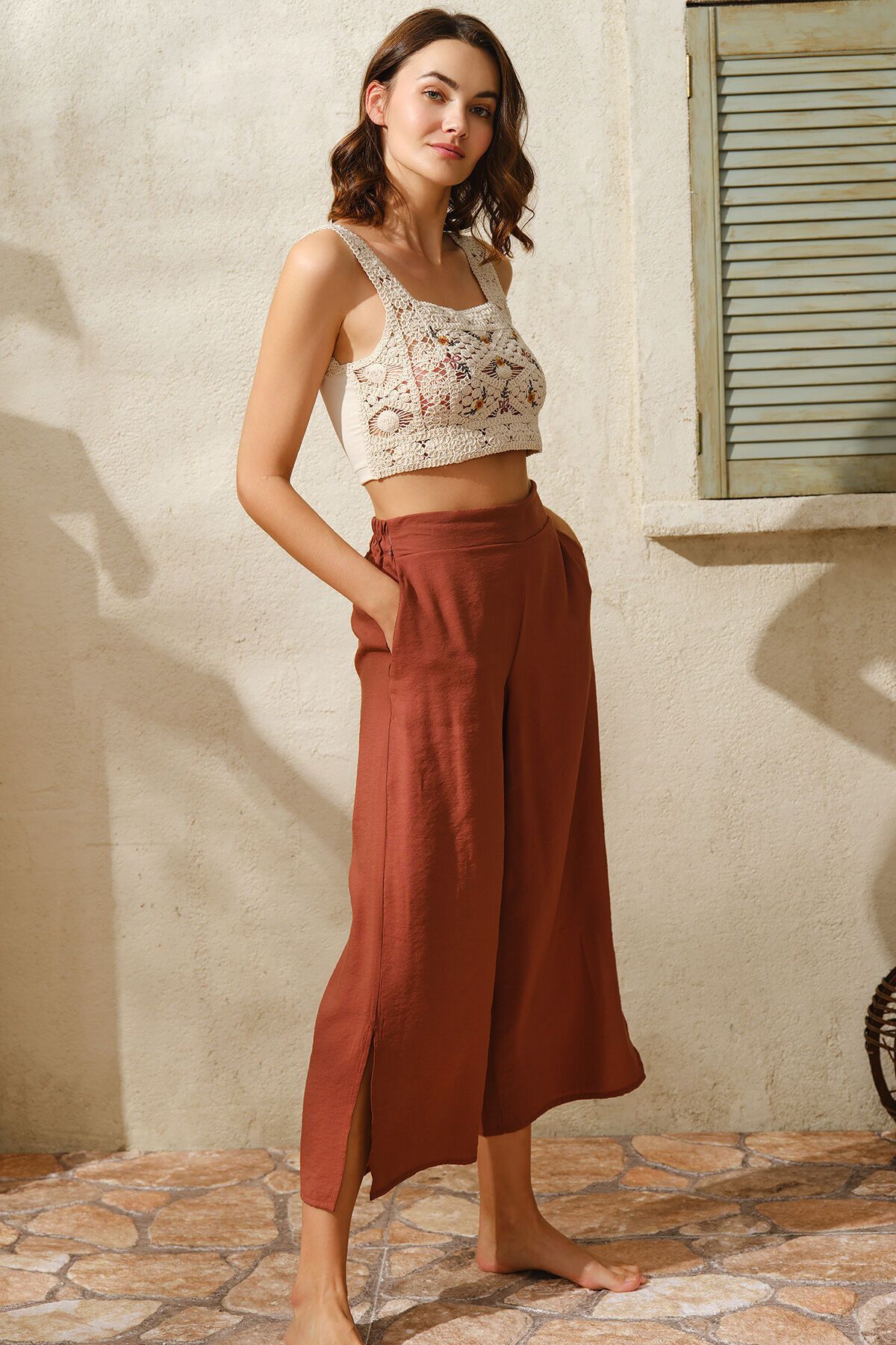 Organza Butik Kadın Dokuma Askılı Crop Gömlek Balensiz Desteksiz Dolgusuz