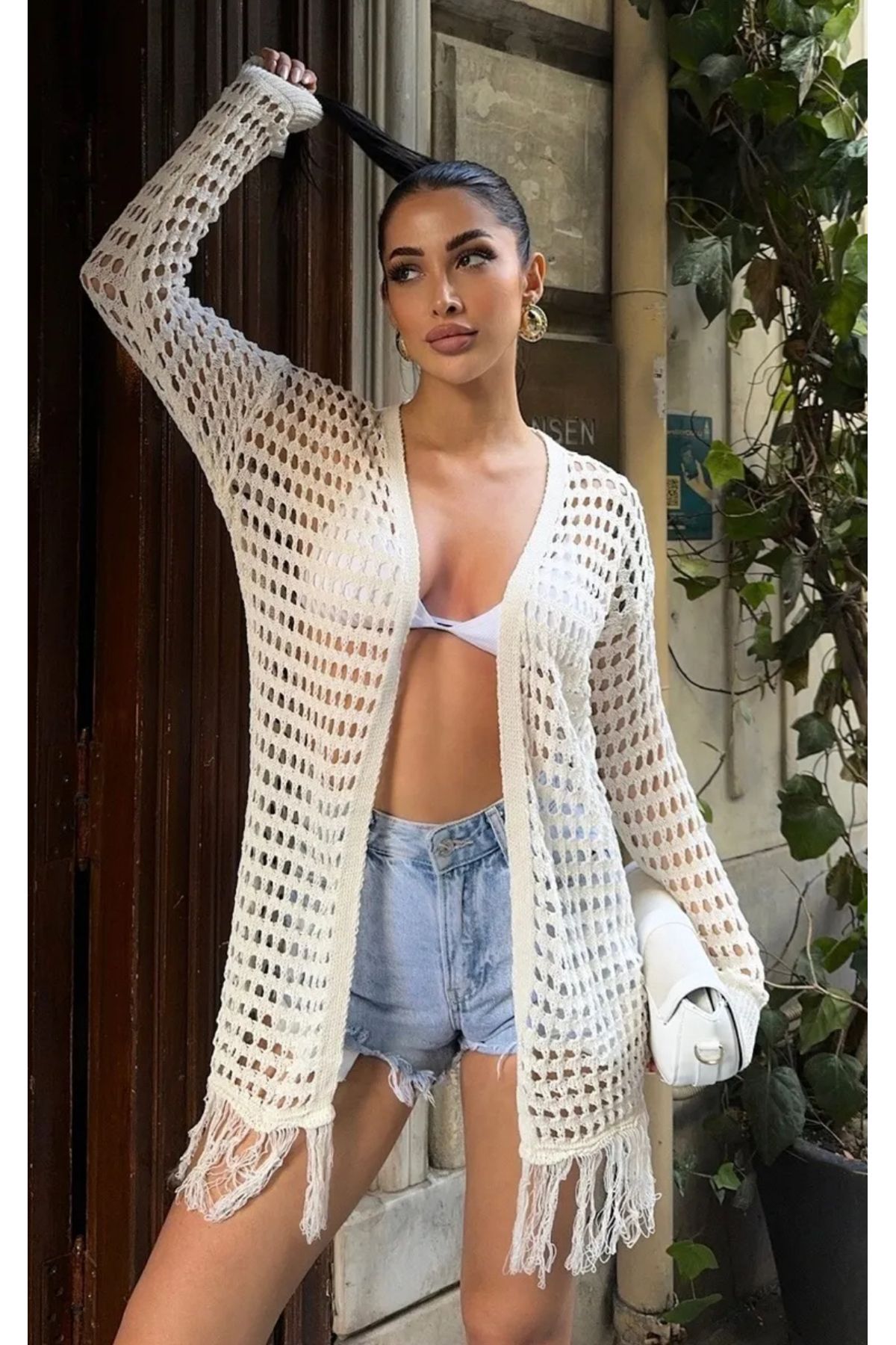Noi Belis Püskül Detaylı Ajurlu/Delikli Uzun İnce Yazlık Hırka SS25HI0001