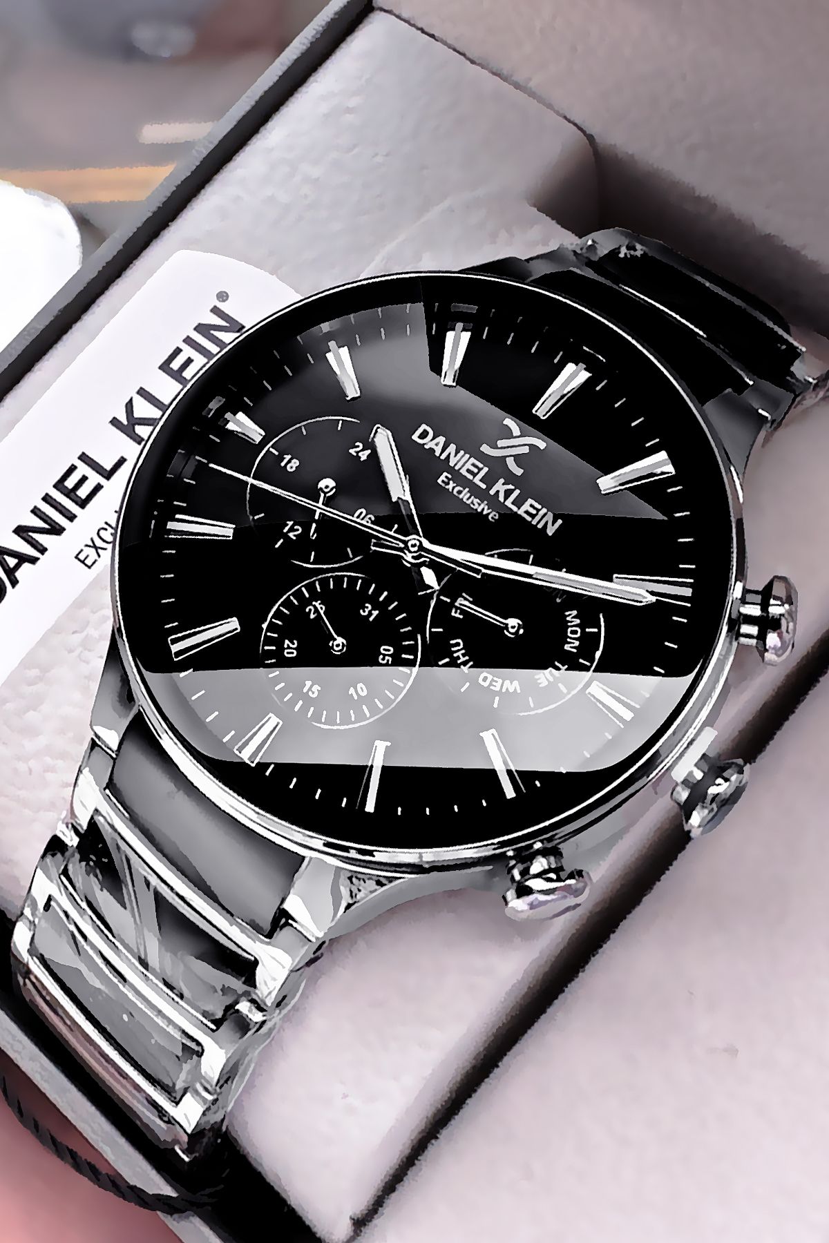 Daniel Klein Exclusive Erkek Kol Saati 3 Atm Su Geçirmez Siyah Renk Çelik Kordon Hediye Bileklik DKE2131C6