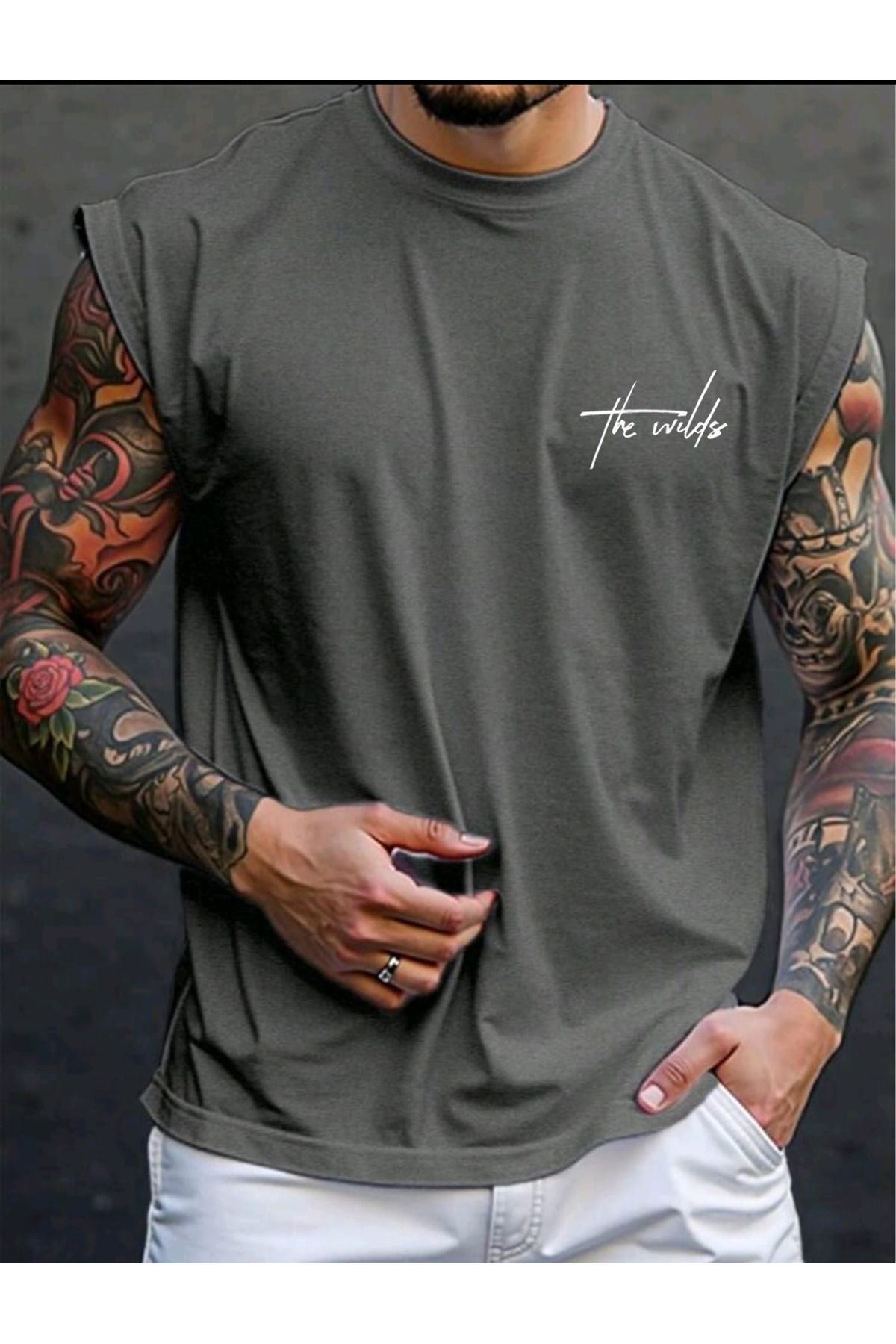 FAVORİST THE WILD Baskılı Kolsuz tshirt Erkek Sıfır Kol Giyim Spor Giyim Oversize T-SHİRT