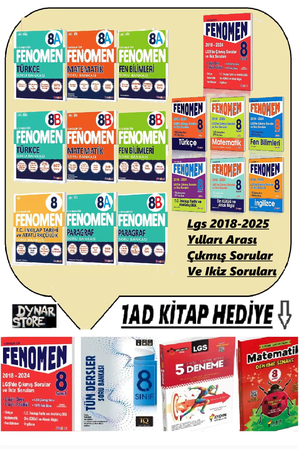 Fenomen Yayıncılık Fenomen 8. Sınıf A ve b Tüm Seti 9 kitap ve 2018-2025 Yılları Arası Çıkmış Sorular Ve Ikiz Sorular