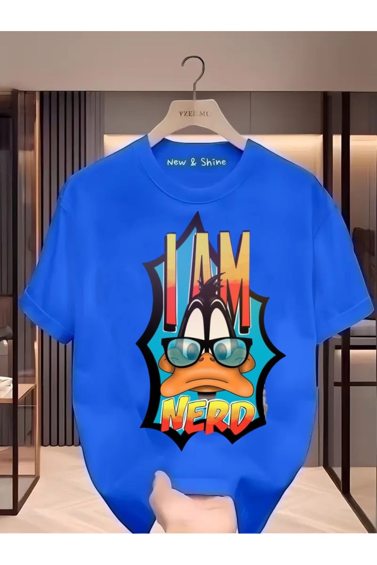 New Shine I'm Nerd Duffy Duck Baskılı Oversize T-Shirt