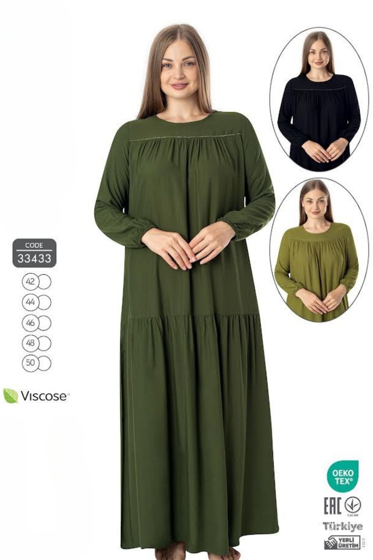 Juliet Deluxe Kadın Büyük Beden Dokuma Viskon Kumaş Uzun Kollu Elbise 33433