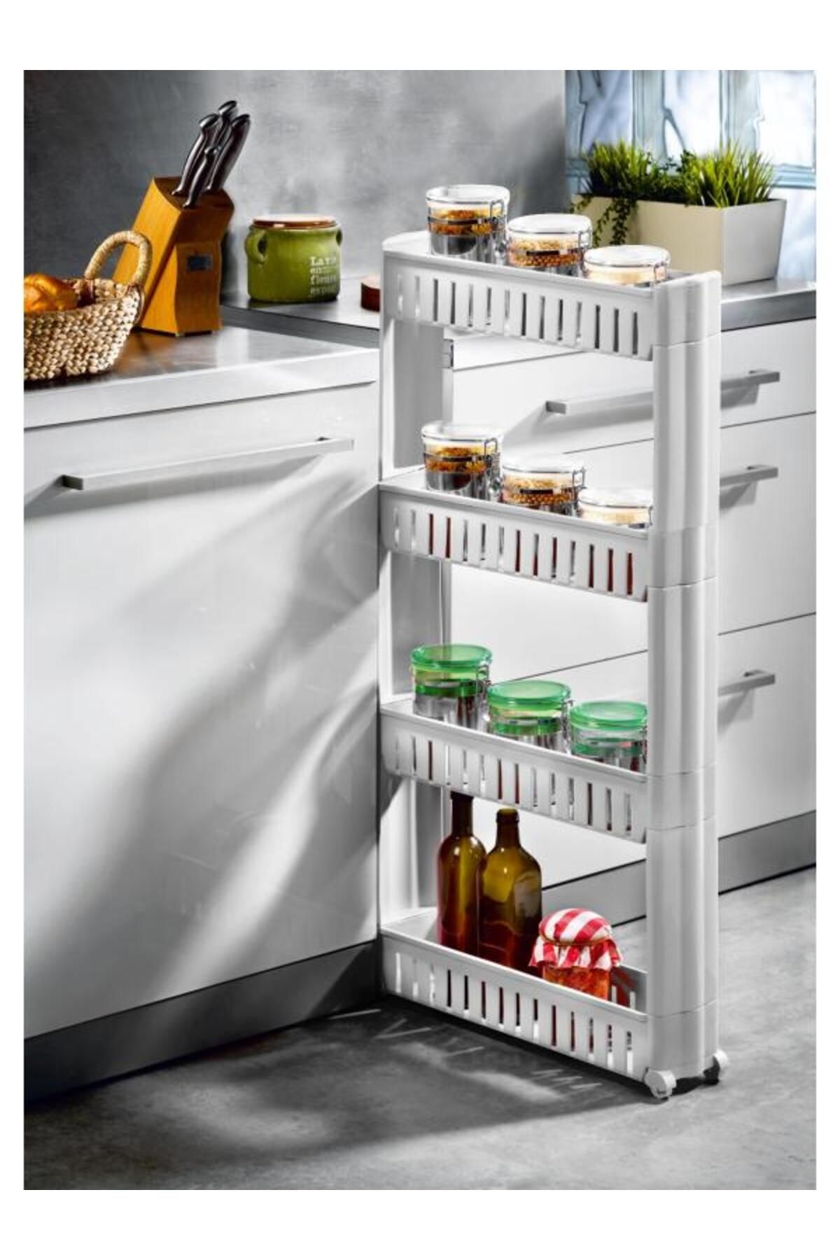 PANJI Slim Raf 4 Katlı Çok Amaçlı Tekerlekli Organizer Mutfak Rafı Banyo Düzenleyicisi (BEYAZ)