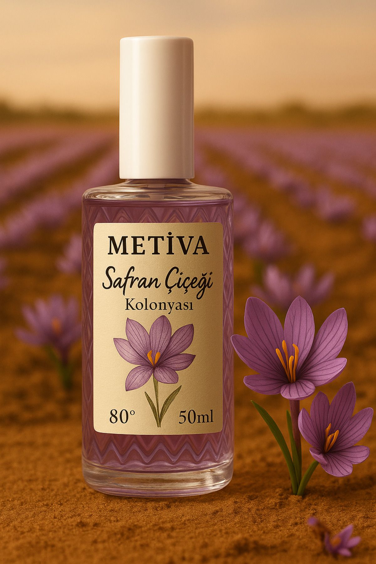 METİVA Safran Çiçeği Kolonyası - 50 ml - Lüks Spreyli Plastik Şişe - Çanta Boy