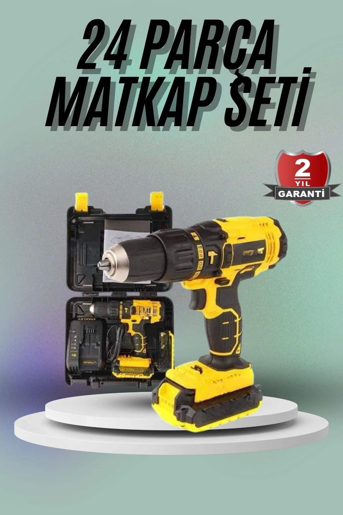 MELFSHOP Matkap Seti 24 Parça Çift Bataryalı Darbeli Led Işıklı Vidalama