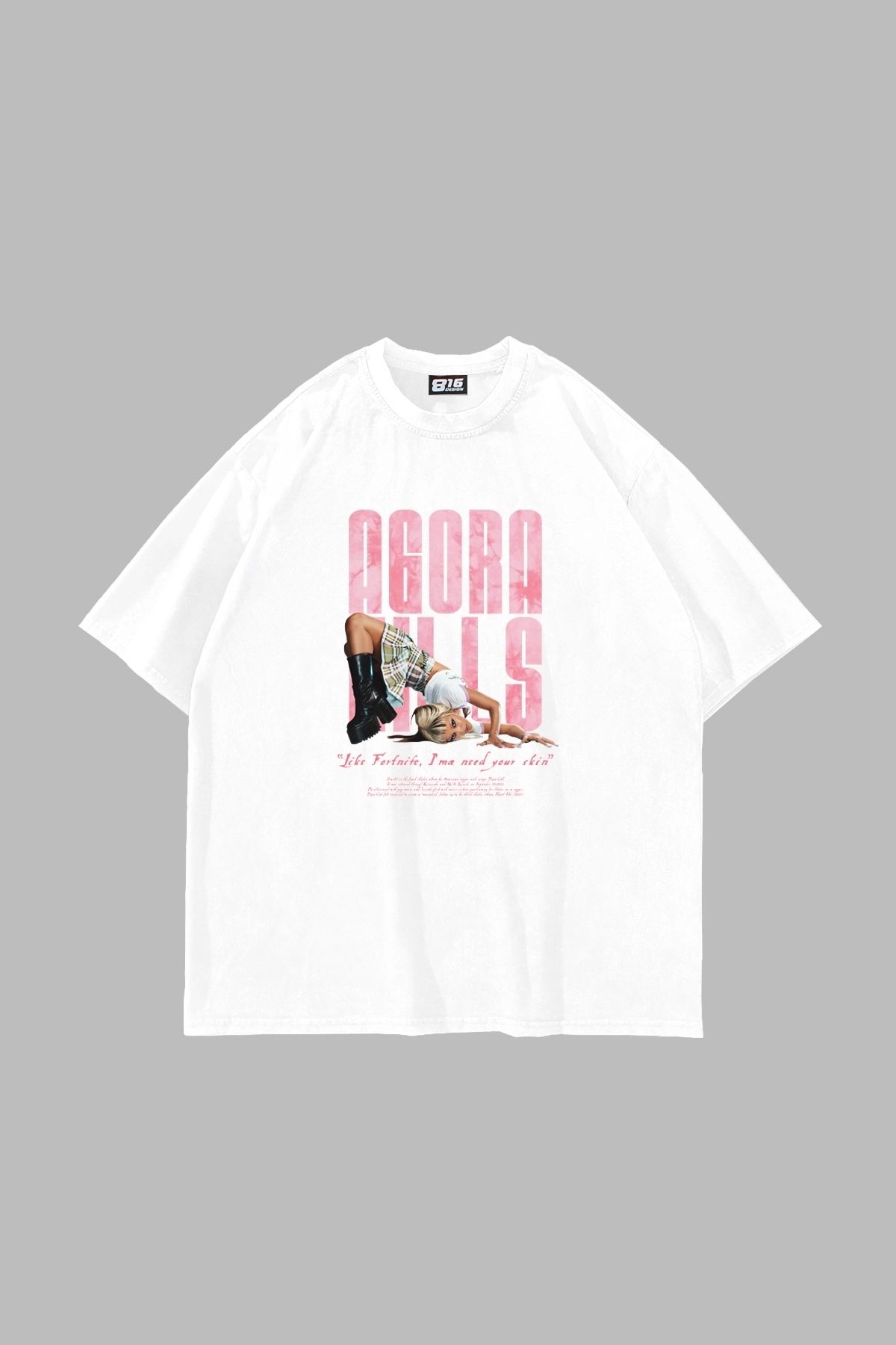 Bak Moda Agora Hills Baskılı Oversize Unisex Beyaz Tshirt