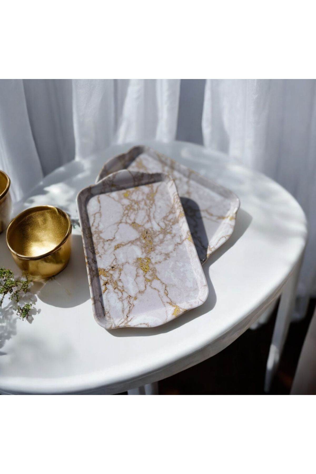 Form Desenli Melamin Sunum Tepsi Seti 21x14 cm – Kırılmaz, Gıdaya Uyumlu, Dayanıklı 2 li Set