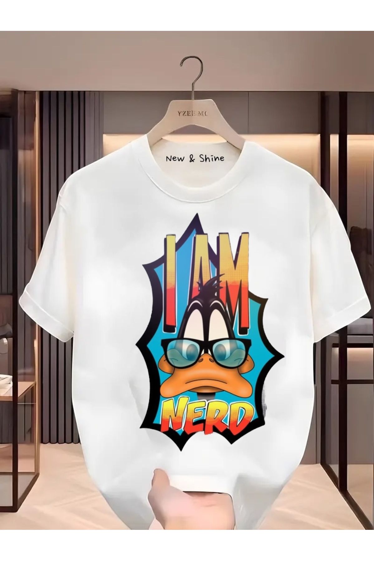 New Shine I'm Nerd Duffy Duck Baskılı Oversize T-Shirt