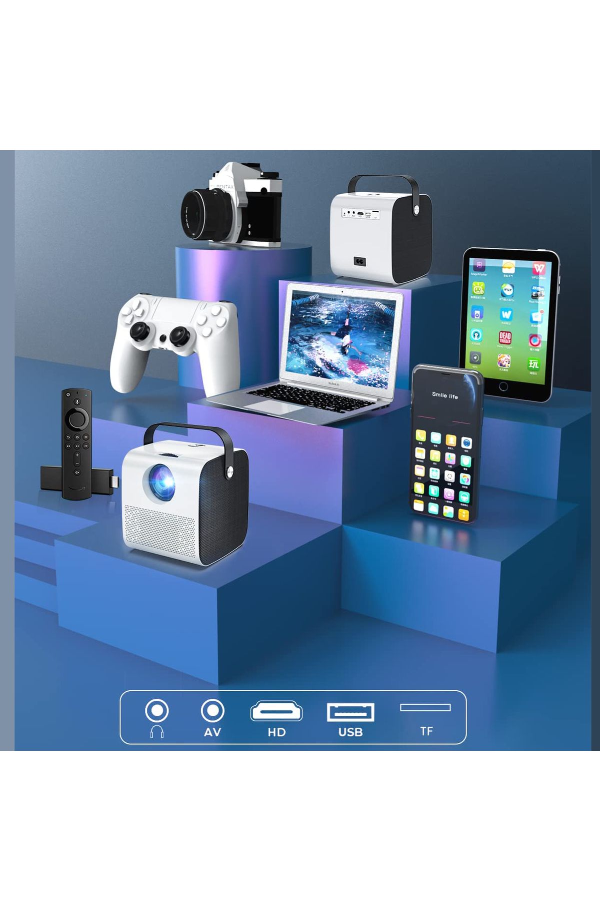 Linomag-Mini WiFi Bluetooth Projector, 720p HD, 4000 Lumens, HDMI, Screen Mirroring for Android/iOS 6
