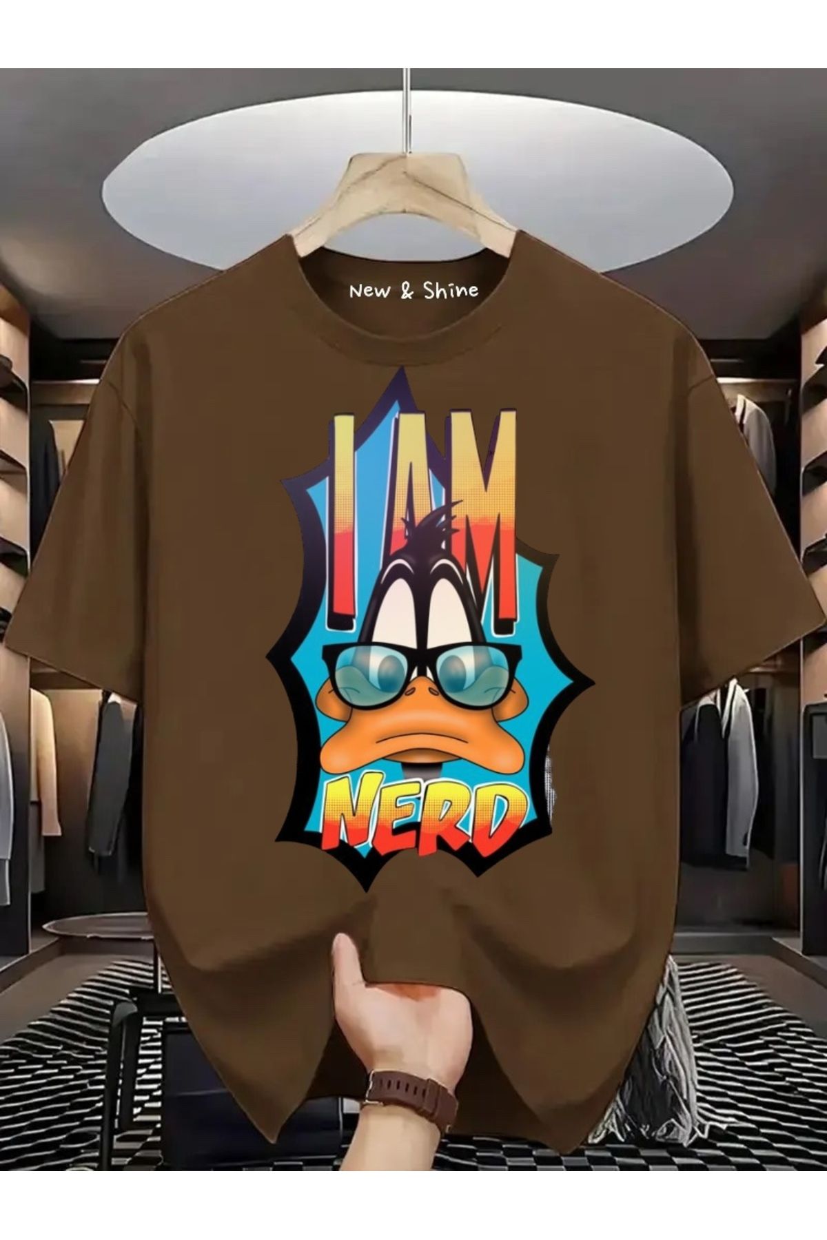 New Shine I'm Nerd Duffy Duck Baskılı Oversize T-Shirt