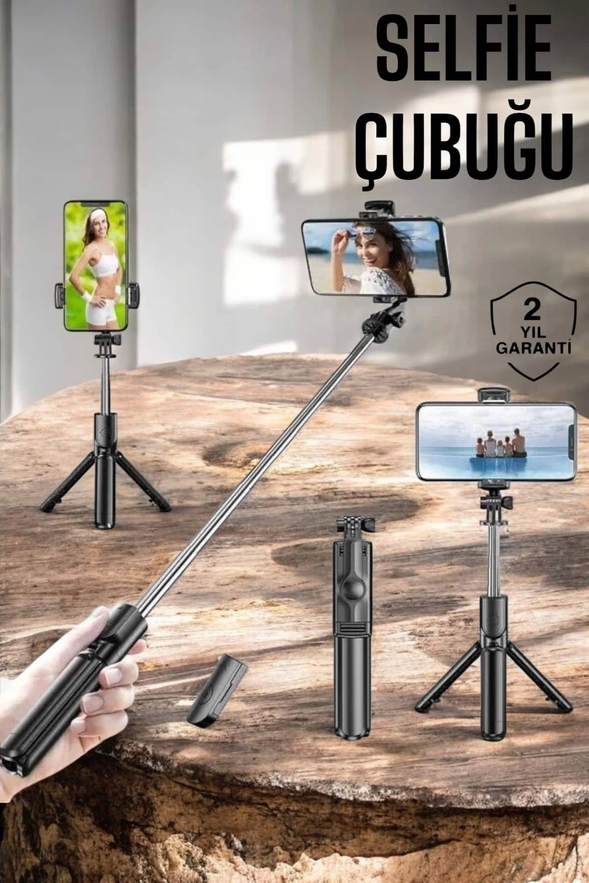 ÇAVDAR Kumandalı Tripod Telefon Tutucu Selfie Çubuğu 360 Derece Dönebilen