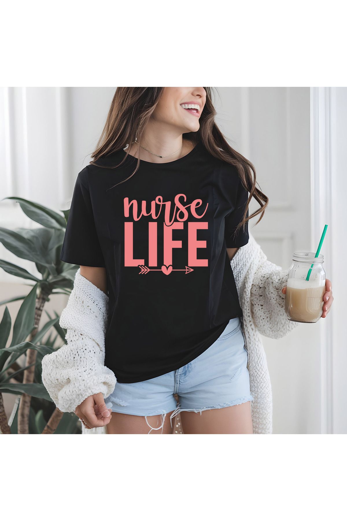 giftkonsept Nurse Life Hemşire Hediyelik %100 Pamuklu Regular Siyah Tişört