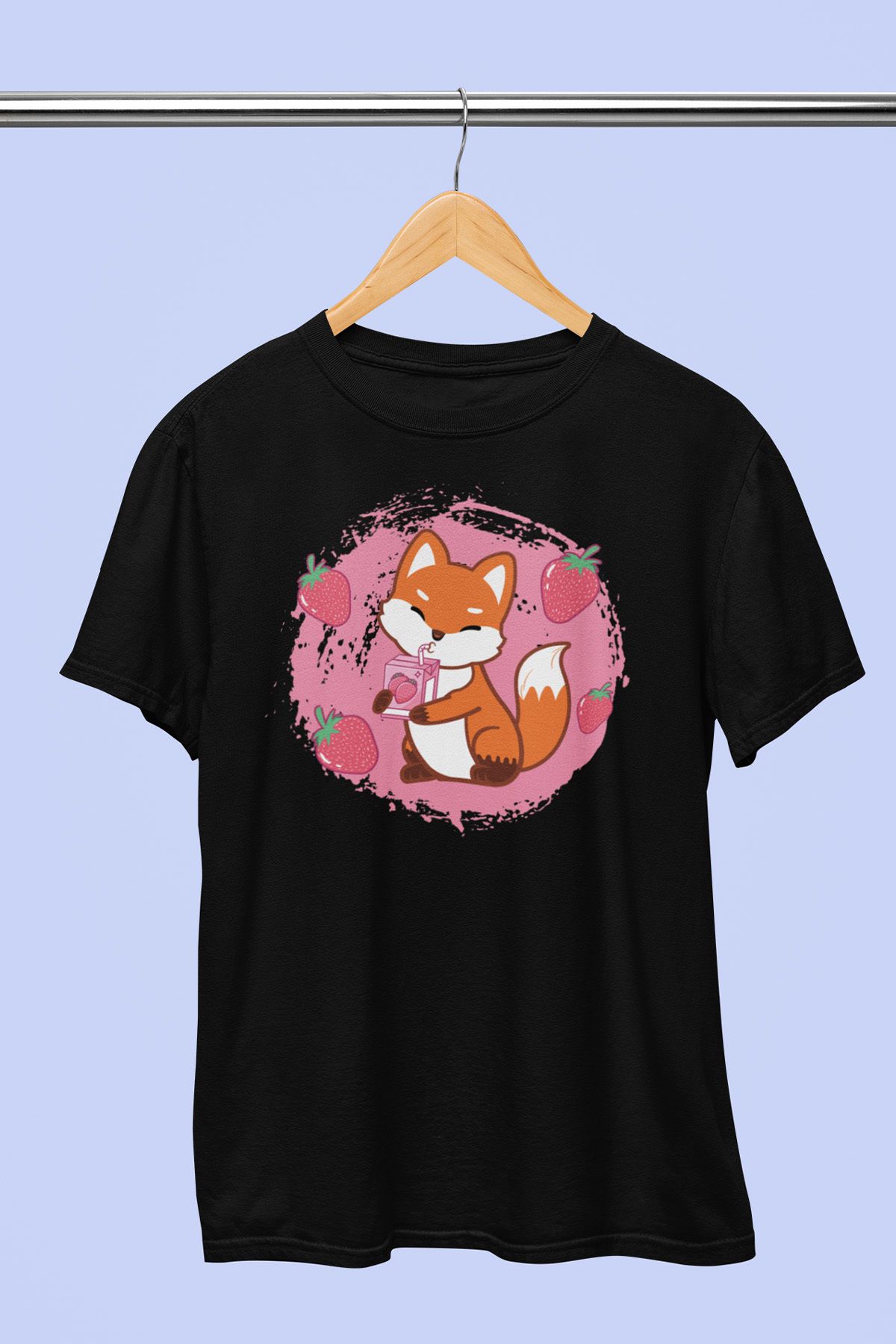 giftkonsept Kawai Fox Anime Hediyelik %100 Pamuklu Regular Siyah Tişört