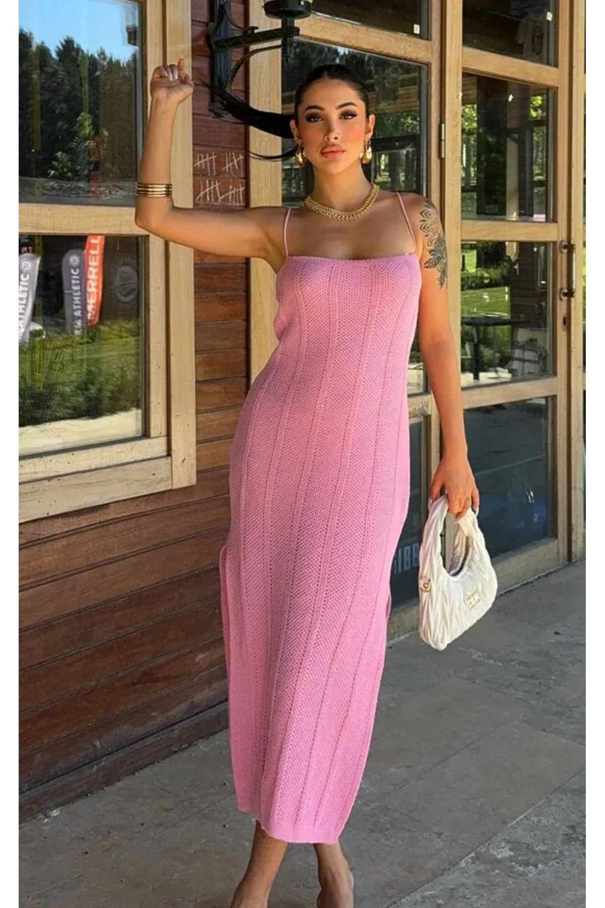 Noi Belis Askılı Maxi Boy Yırtmaç Detaylı Yazlık Elbise SS25EL0016