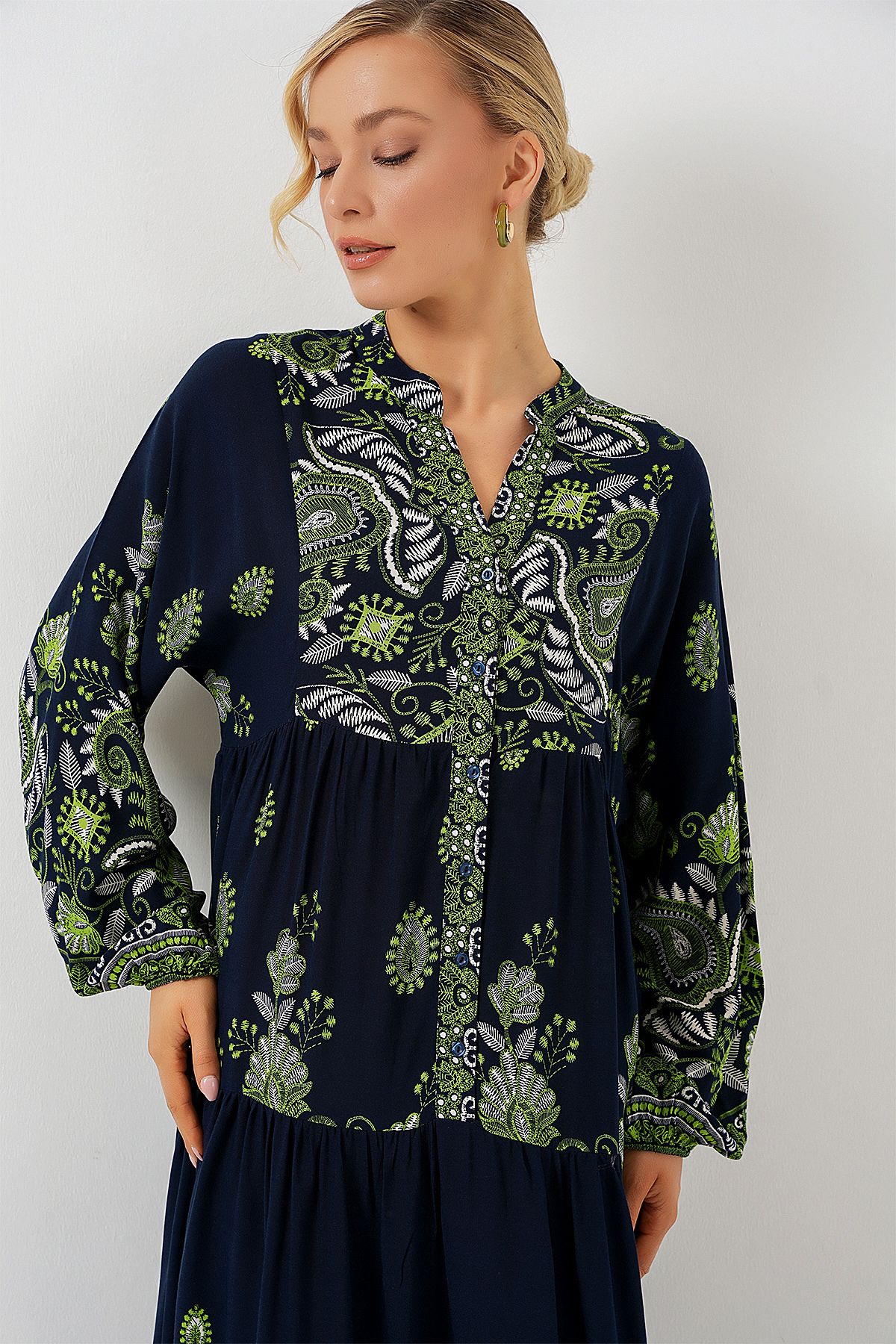 Bigdart-2423 Φόρεμα Hijab με αυθεντικό σχέδιο - Navy Blue 13 4