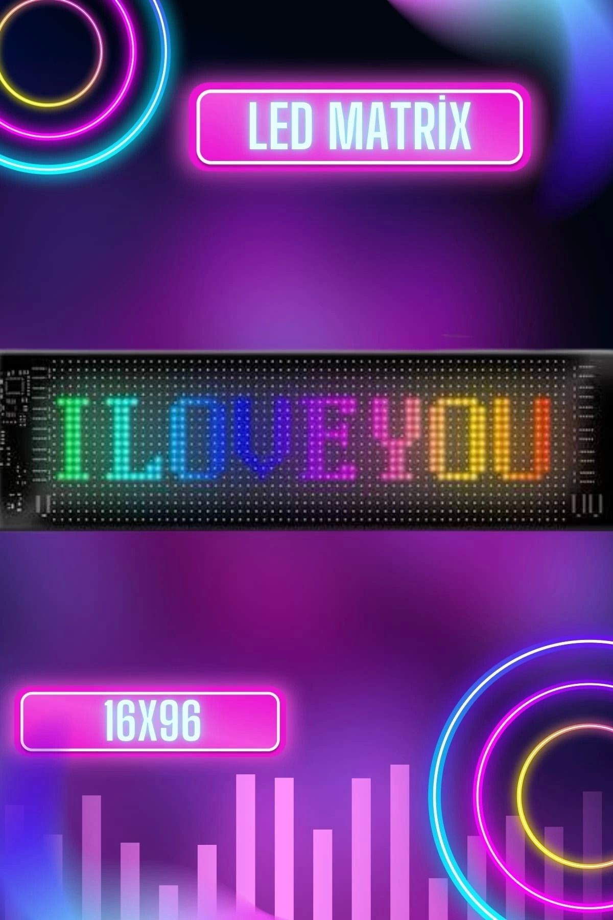 ÇAVDAR Led Matrix Bluetooth Bağlantılı Araç Camına Uygun Pixsel Görünümlü 16X96