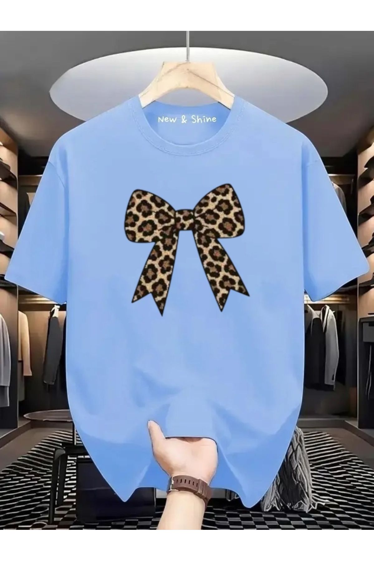 New Shine Fiyonk Leopar Baskılı Oversize T-Shirt