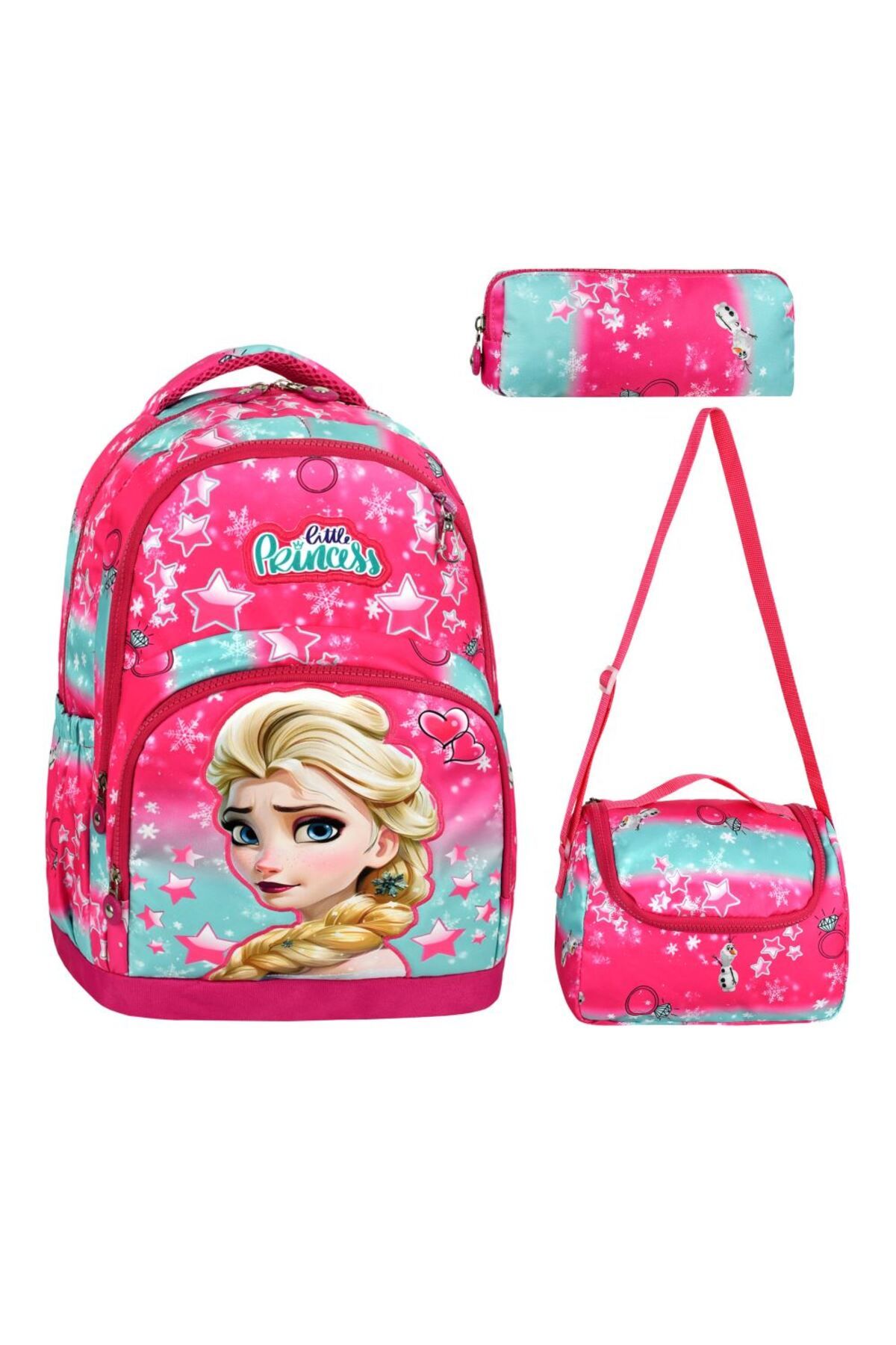 great bags PRENSES Üçlü Kız Çocuk İlkokul Okul Çantası + Termal Beslenme Çantası + Kalemlik İlk Okul Çanta Seti