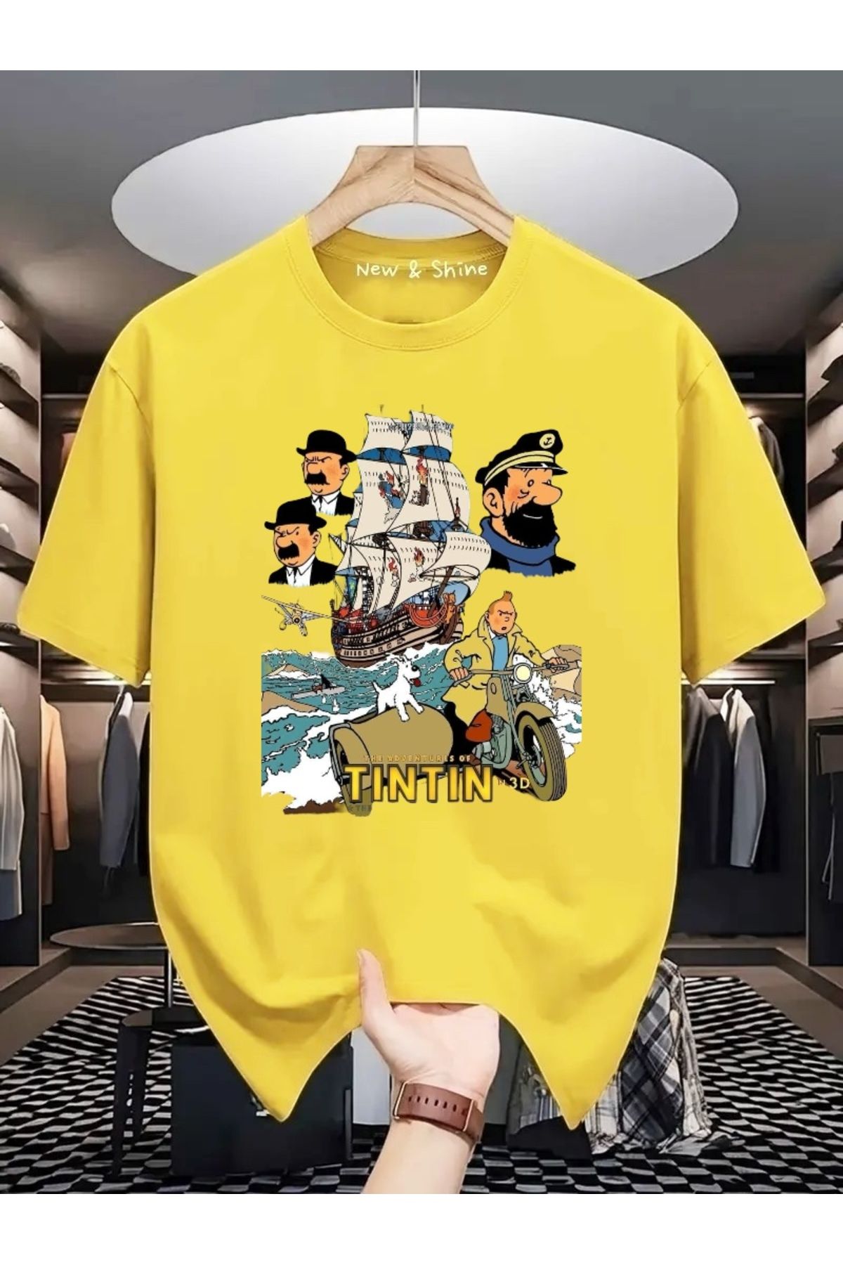New Shine Tintin Kaptan Baskılı Oversize T-Shirt