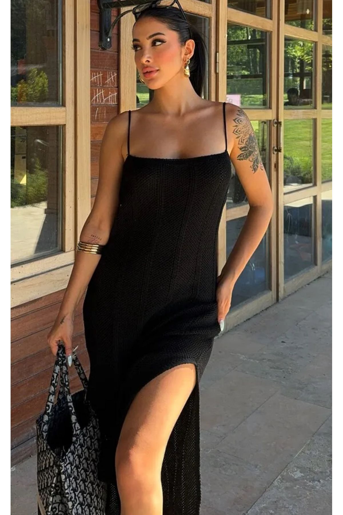 Noi Belis Askılı Maxi Boy Yırtmaç Detaylı Yazlık Elbise SS25EL0016