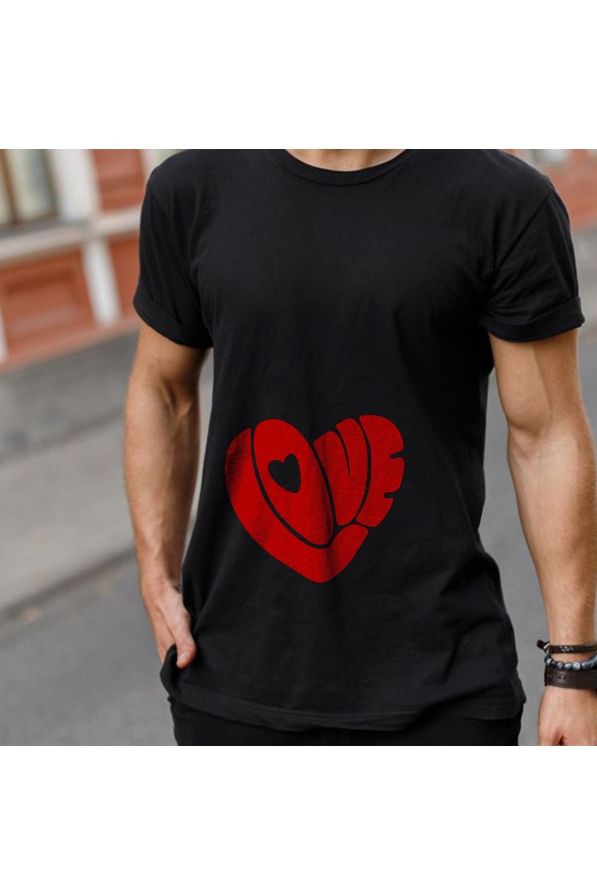 aynewmoda KOPYA - Büyük Beden Kayık Yaka (Heart) Baskılı Oversize %100 Pamuk T-shirt