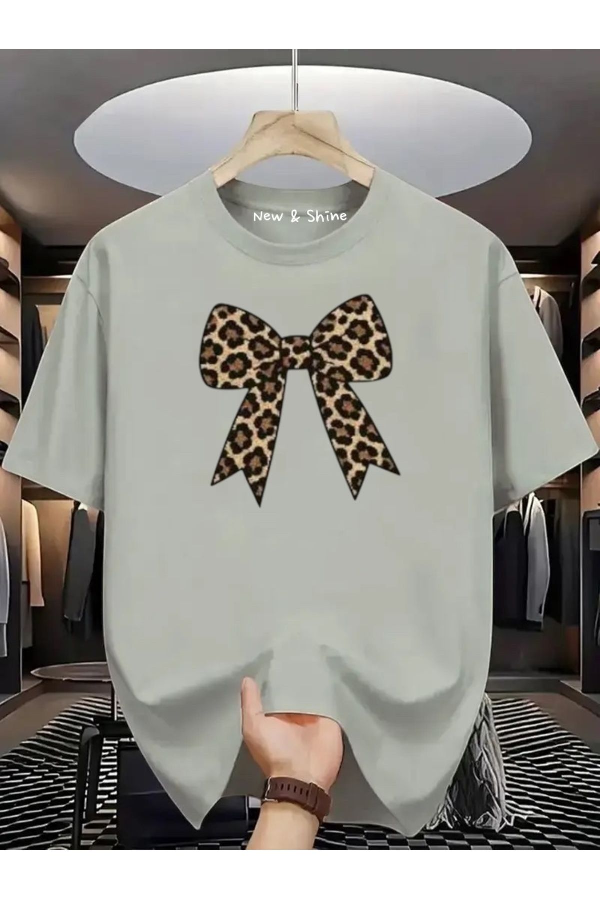 New Shine Fiyonk Leopar Baskılı Oversize T-Shirt