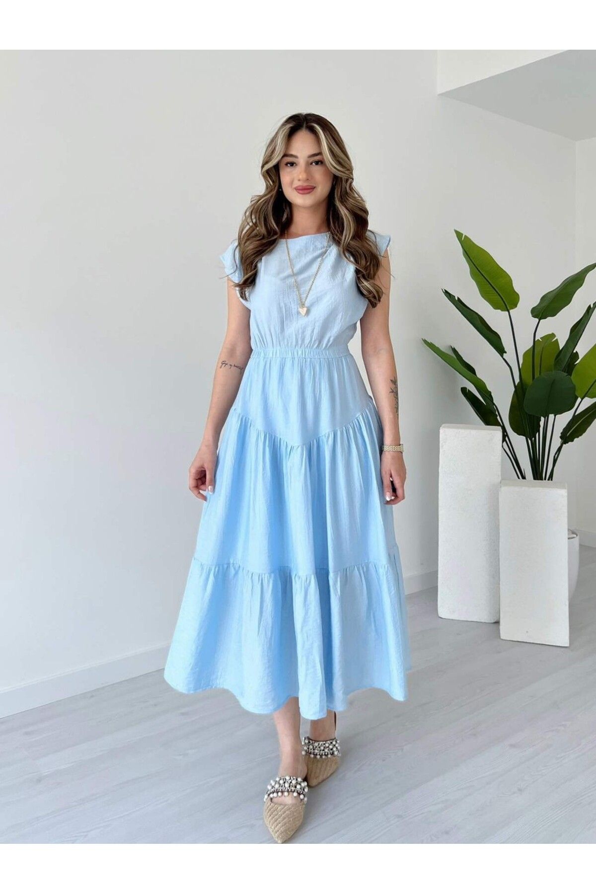 tiamoda Beli Lastikli Midi Boy BORRİS Elbise