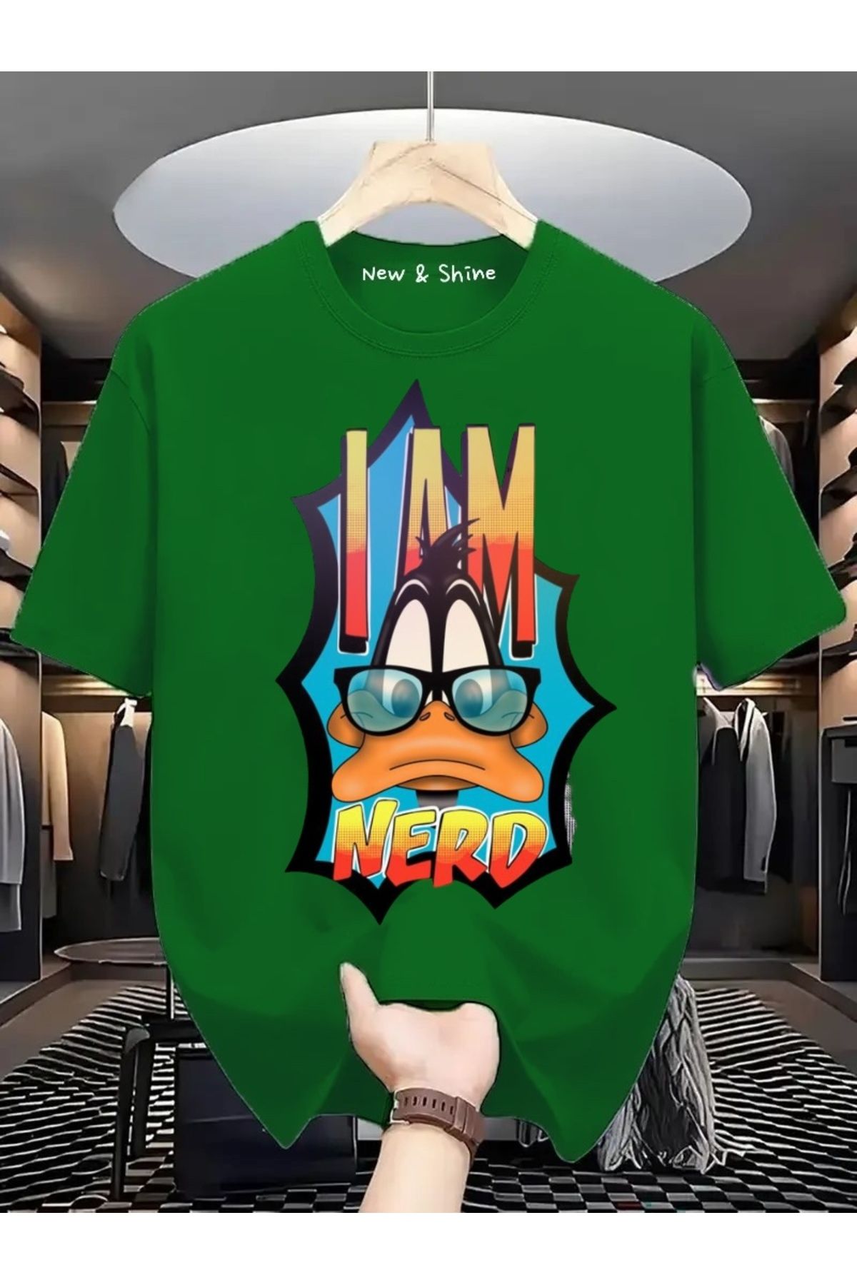 New Shine I'm Nerd Duffy Duck Baskılı Oversize T-Shirt