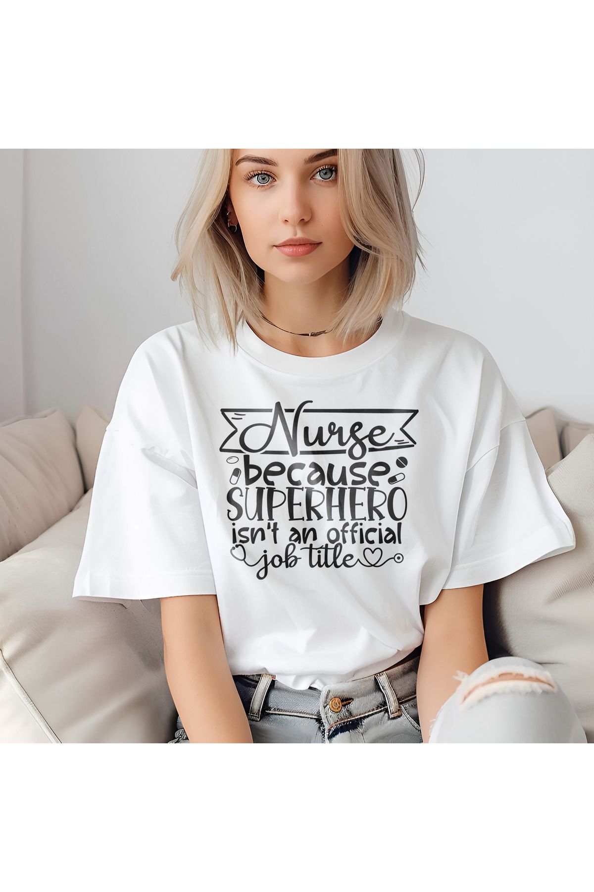 giftkonsept Nurse Because Superhero Hemşire Hediyelik %100 Pamuklu Regular Beyaz Tişört