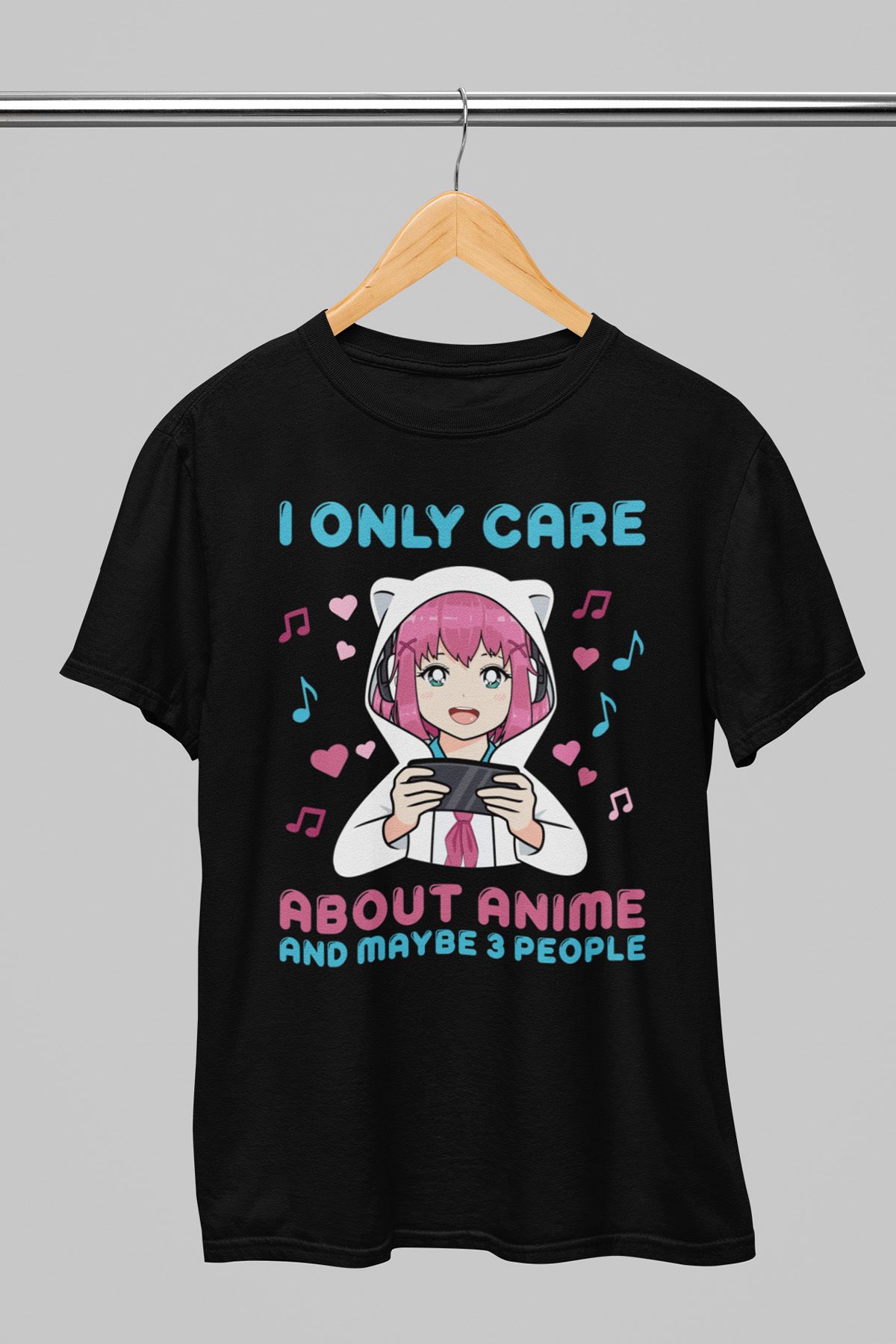 giftkonsept I Only Care Anime And Maybe 3 People Anime Hediyelik %100 Pamuklu Regular Siyah Tişört