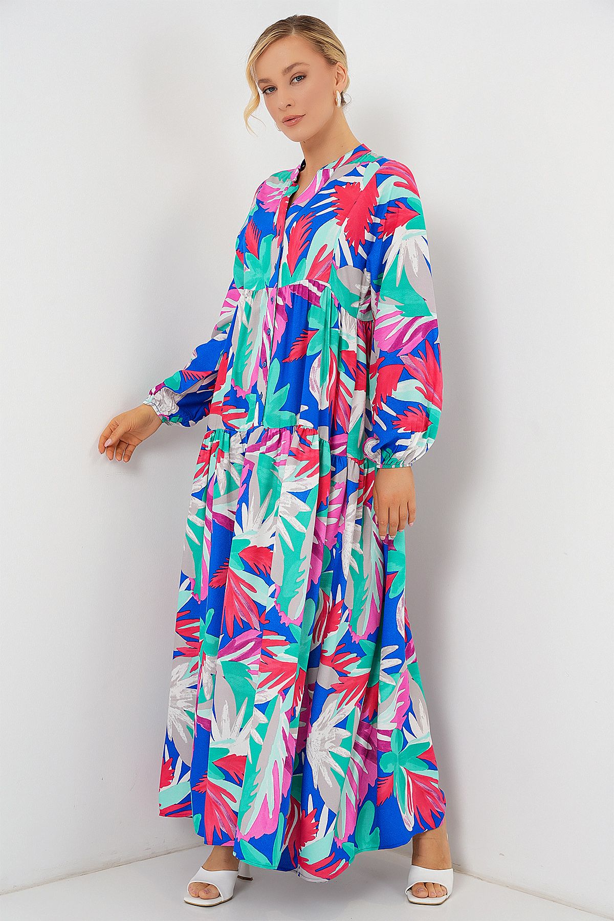Bigdart-2423 Authentic Patterned Hijab Dress - D.Pink 3