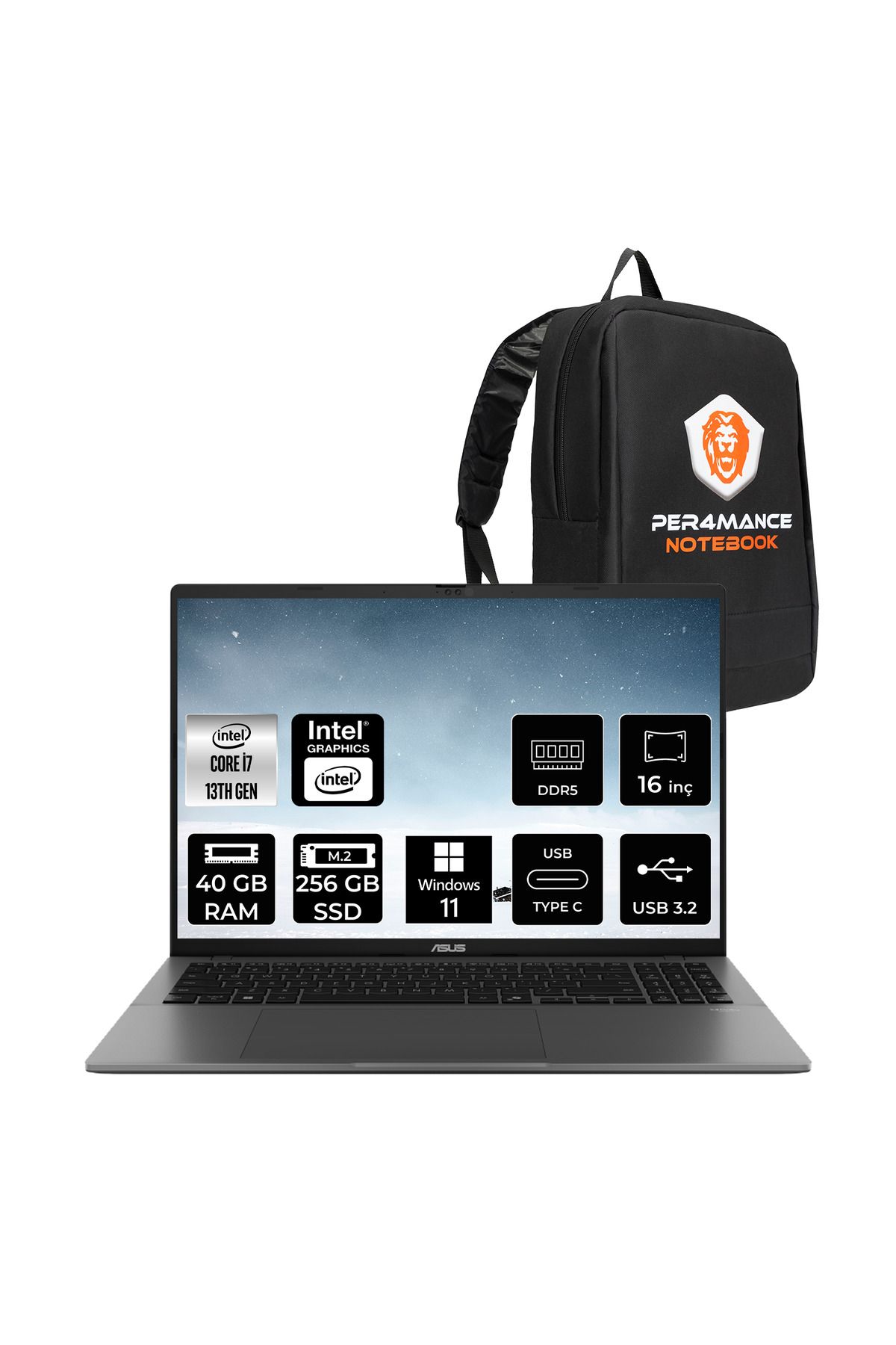 ASUS Vivobook S16 i7 13620H 40GB DDR5 256GB SSD 16" 144Hz WUXGA W11H S3607VA Dizüstü Bilgisayar