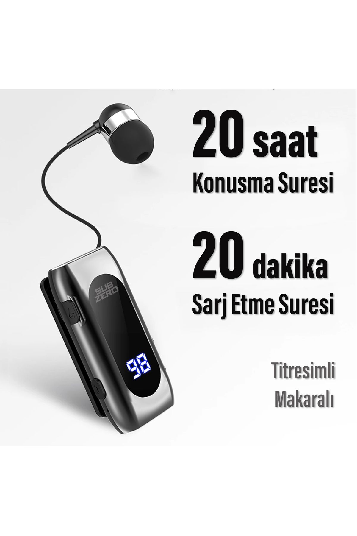 EXENAR Titreşimli Makaralı Bluetooth Kulaklık Kablosuz Kulaklık Titreşimli Led Ekranlı 20 Saat
