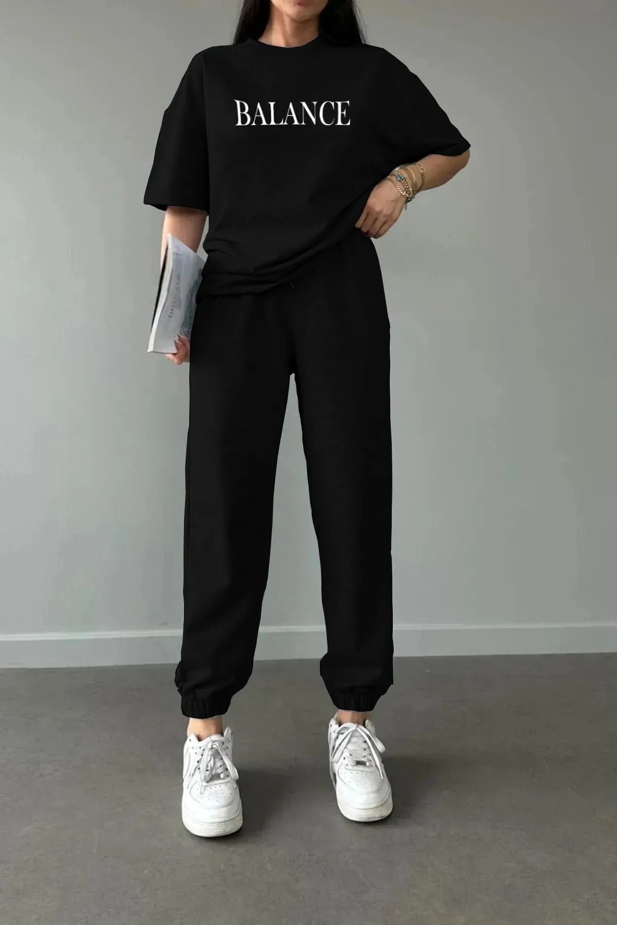 Syndra BALANCE BASKI Unisex Basic Rahat Kesim Oversize Eşofman Takımı