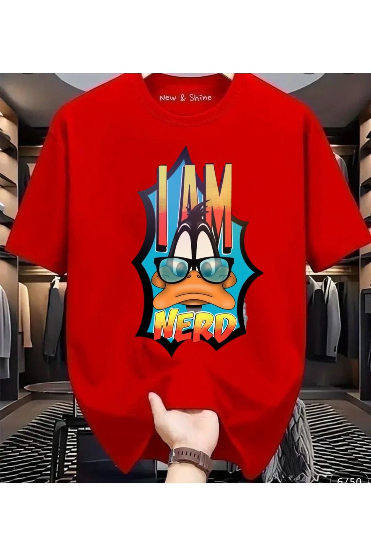 New Shine I'm Nerd Duffy Duck Baskılı Oversize T-Shirt