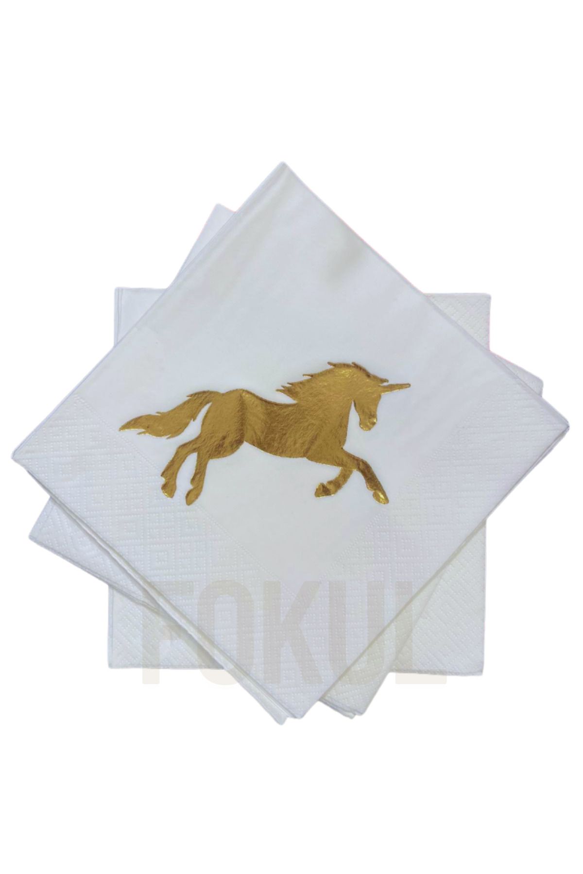 FOKUL Unicorn Peçete Gold Varaklı 16 Adet Unicorn Doğum Günü Peçetesi Unicorn Konsept Peçete