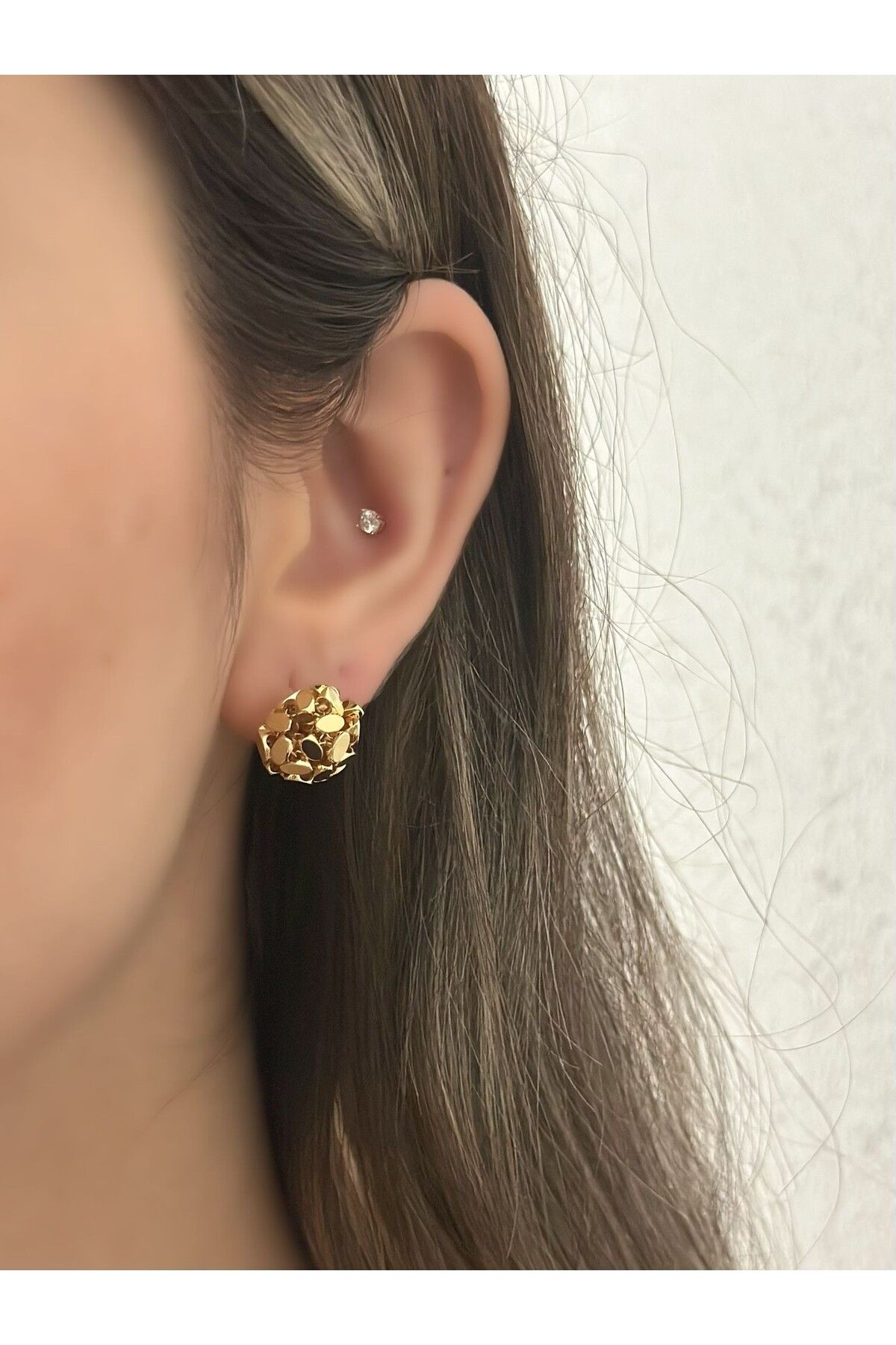 MyladyAccessoriess Geometrik Detaylı Topçuk Çelik Küpe