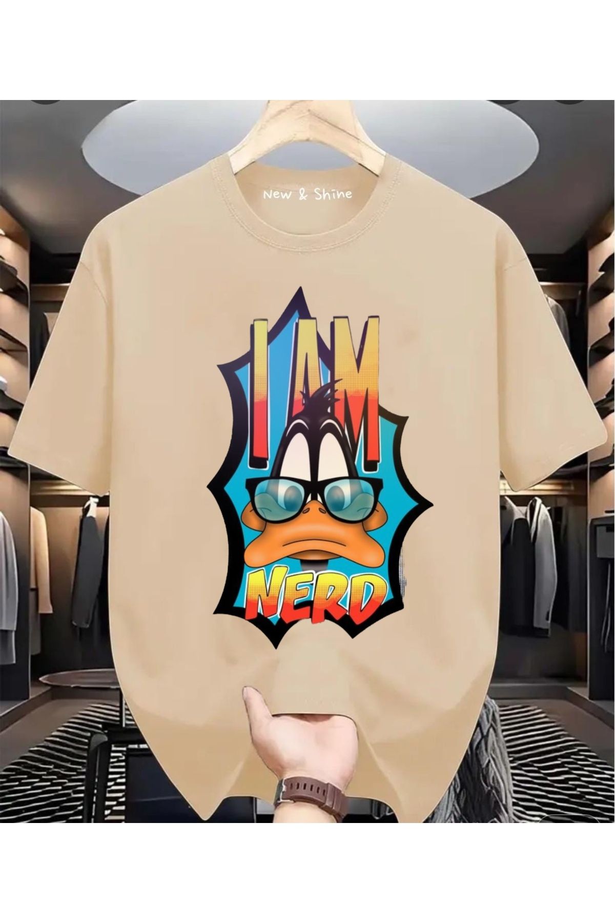 New Shine I'm Nerd Duffy Duck Baskılı Oversize T-Shirt