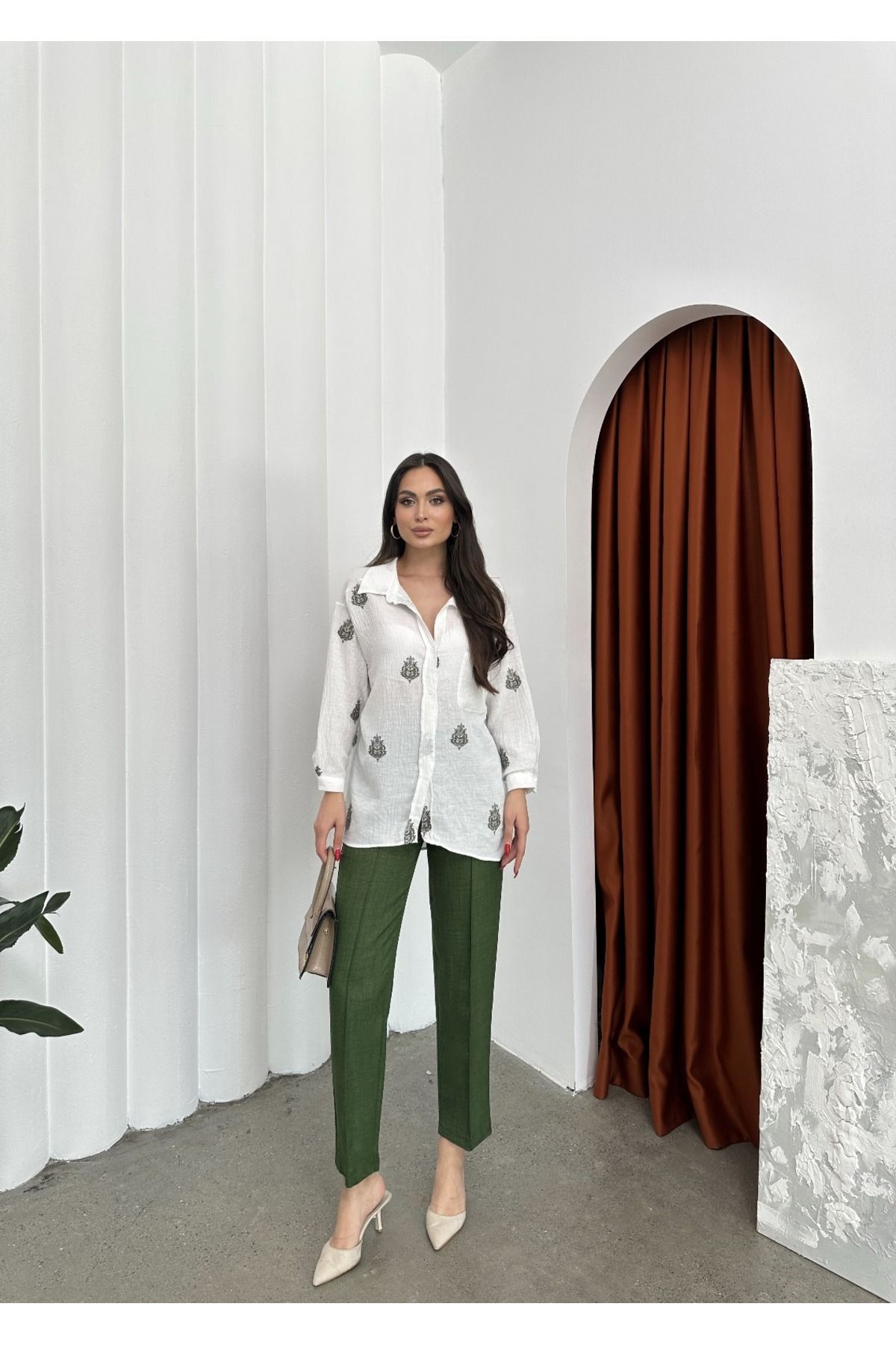 AsprinFashion NAKIŞLI KETEN KUMAŞLI GÖMLEK