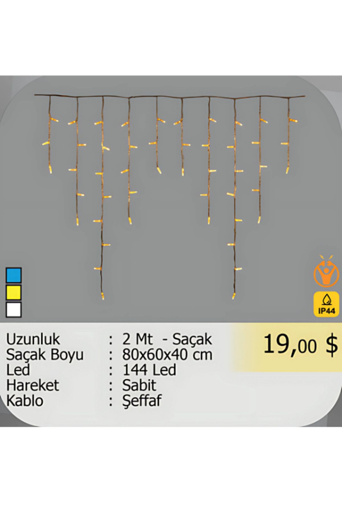ELKHOUSE Elektrikhouse Led Peri Işığı 144 Led - 2 Metre Saçak - 80x60x40 Cm