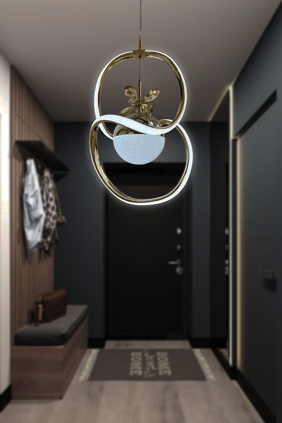 RSCOLLECTIONS Badem Tek Toplu Modern Sarkıt Led Avize Kumandalı Gold