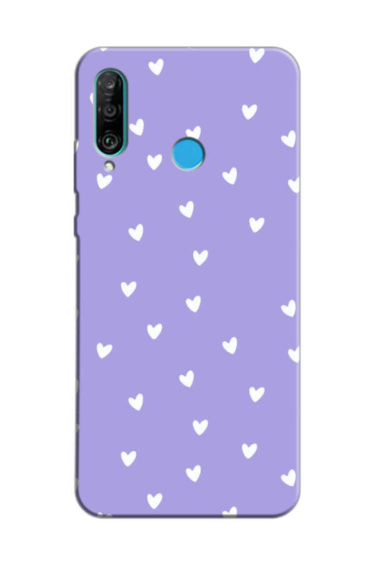 frondcase Huawei P30 Lite Küçük Kalpler Lila Telefon Kılıfı