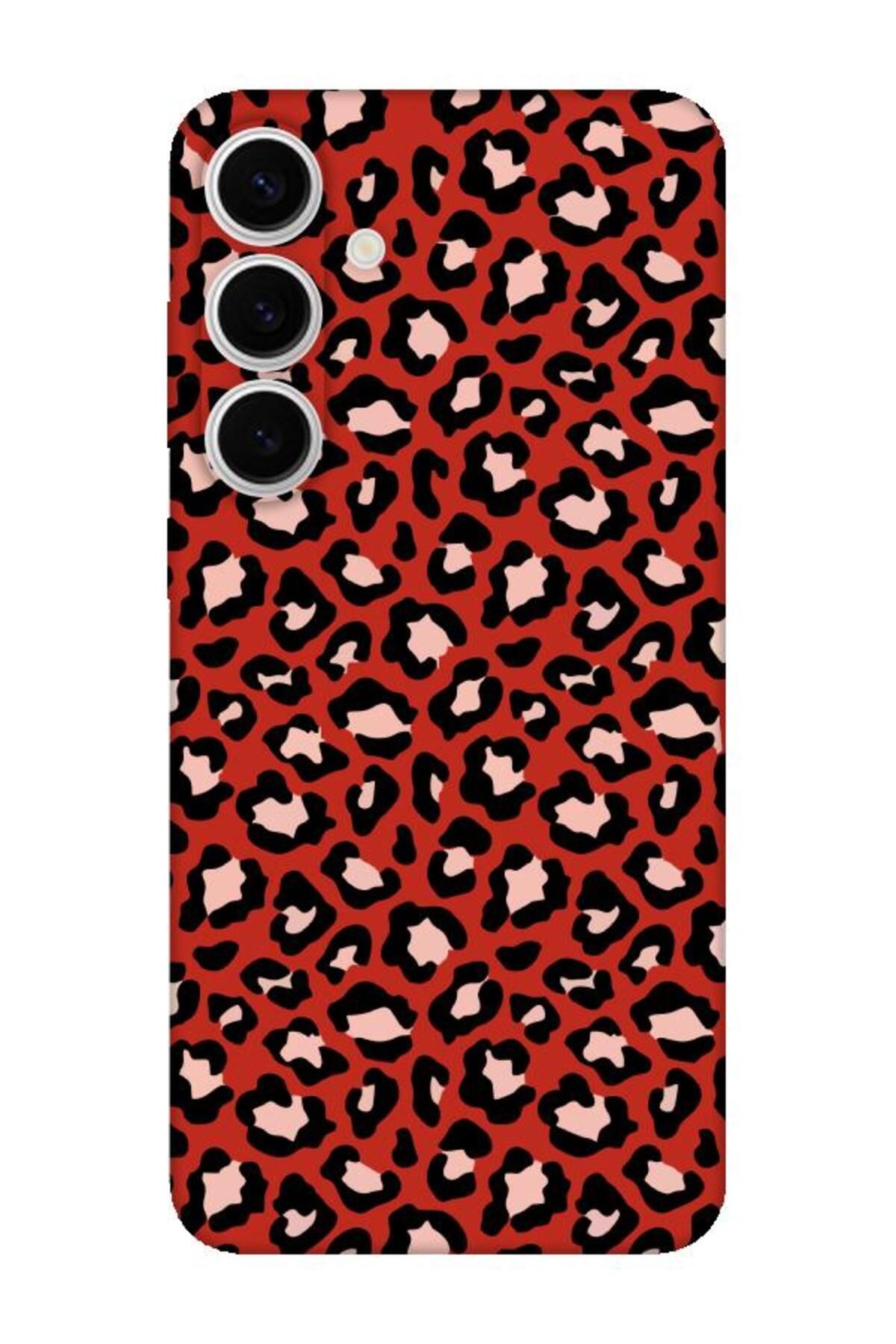 frondcase Samsung S24 Fe Leopar Desenli Kırmızı Telefon Kılıfı