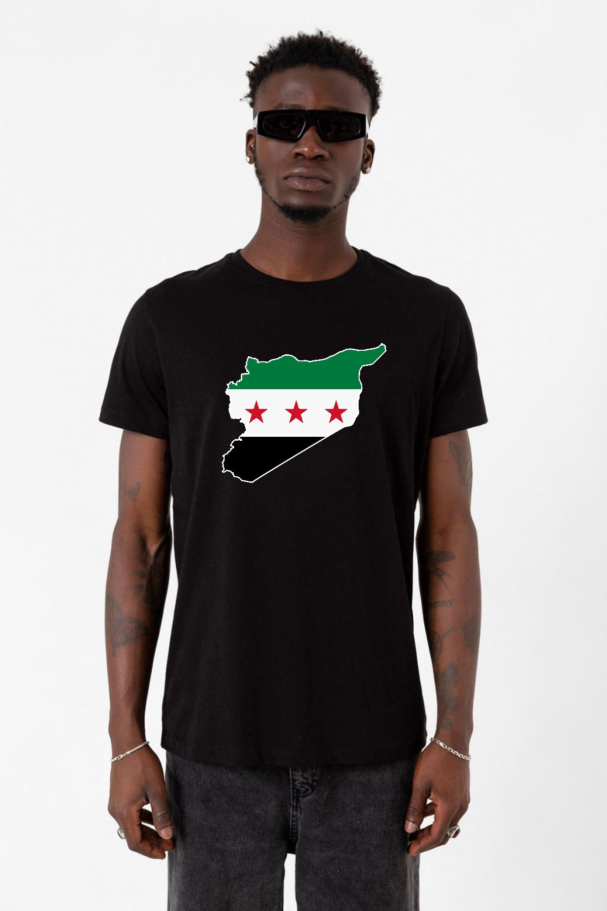 Tshirthane Suriye Yeni Bayrak Siyah Erkek Tshirt