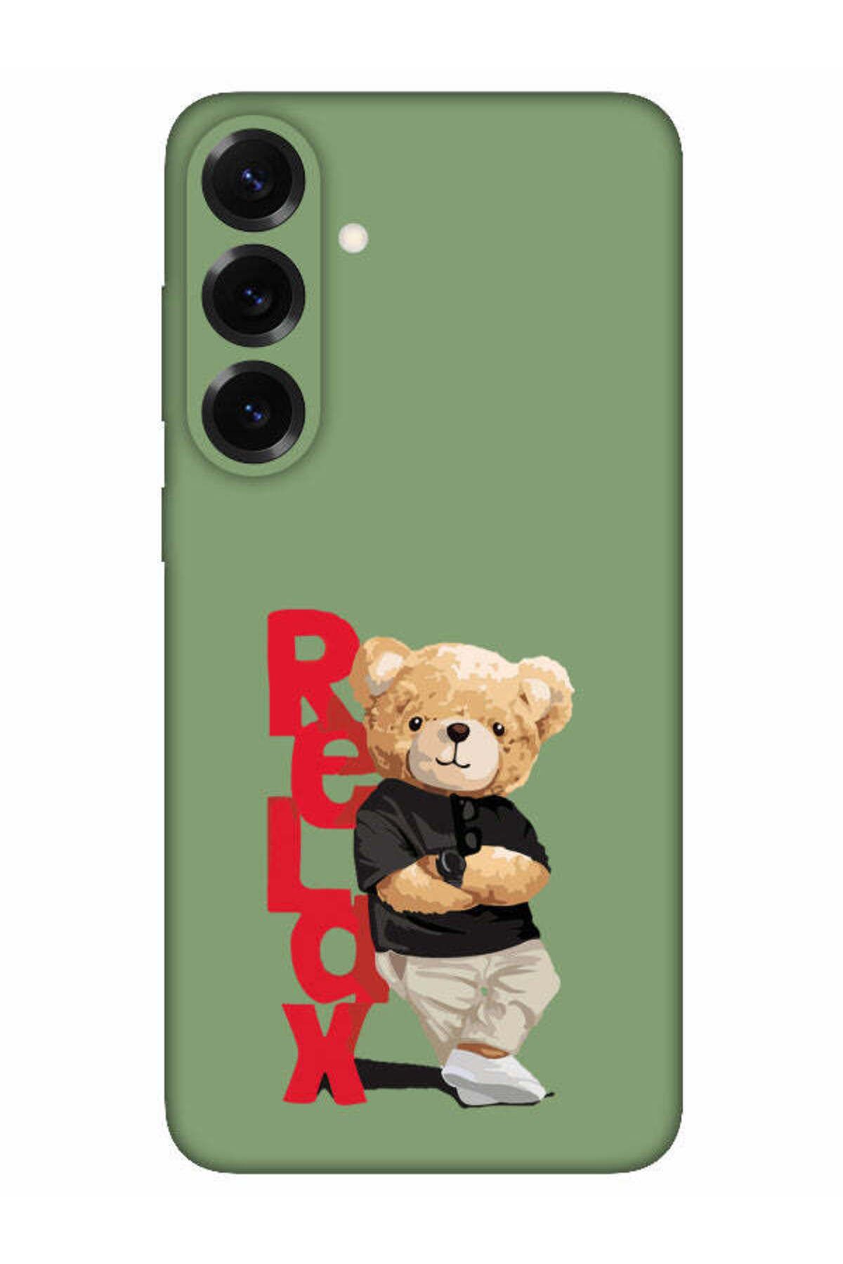 frondcase Samsung S25 Teddy Bear Relax Yeşil Telefon Kılıfı
