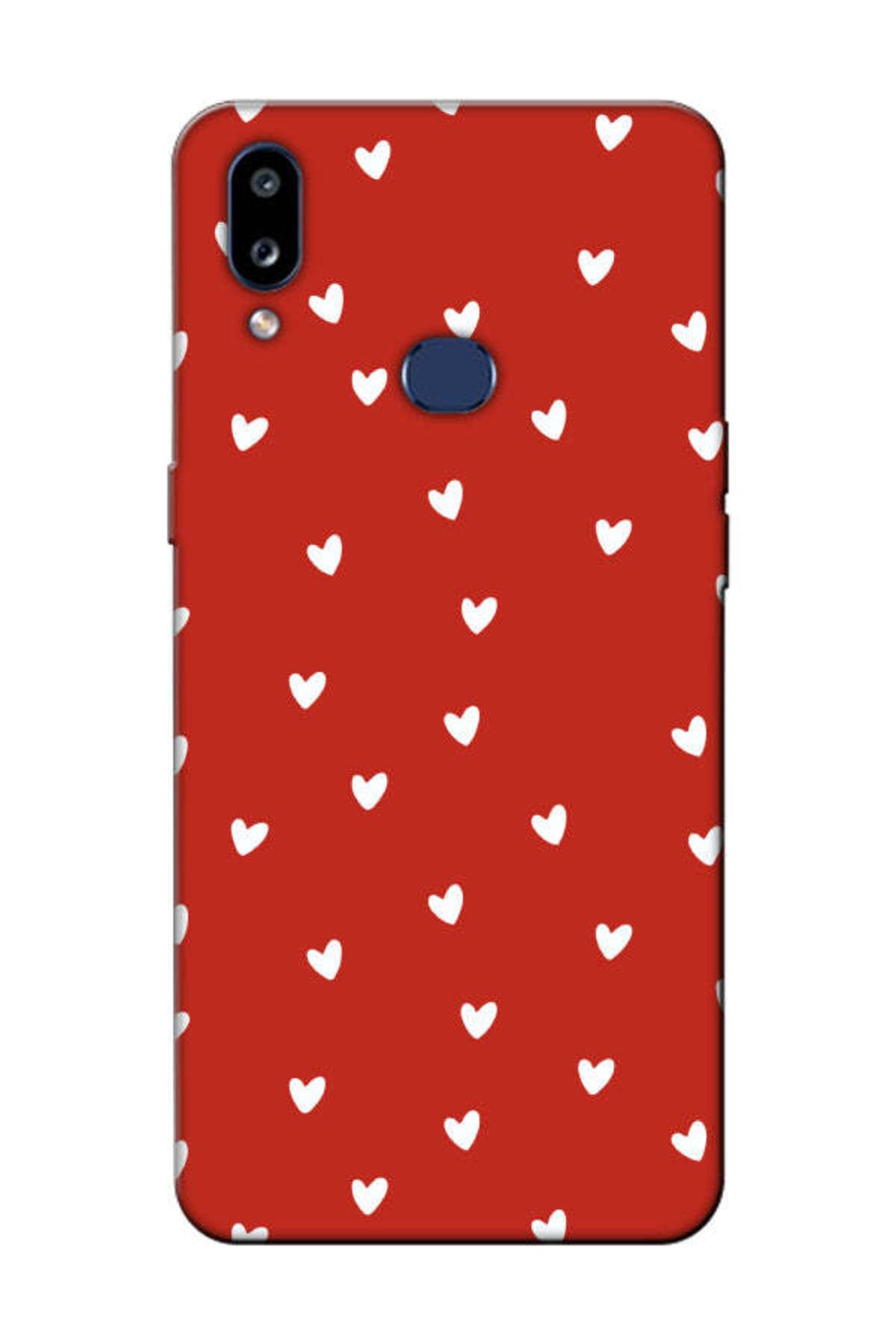 frondcase Samsung A10S Küçük Kalpler Kırmızı Telefon Kılıfı