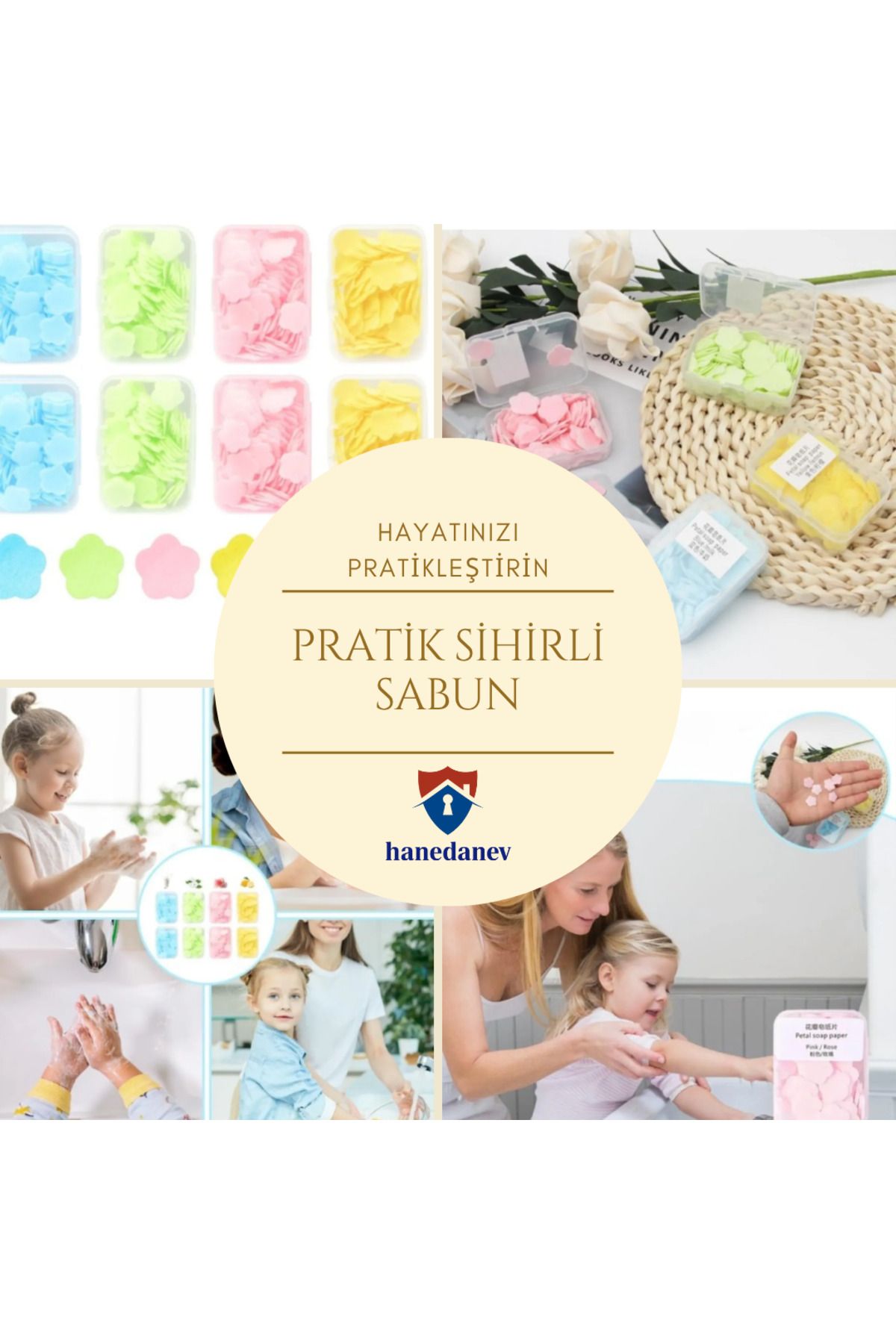 Hanedanev Sihirli Sabun Mini Çiçek Desenli Taşınabilir Pratik Temizlik Suyla Köpüren Pratik Sabun